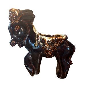 Vintage McCoy USA 1950s Ceramic Donkey Planter Brown Drip Glaze 10" Tall
